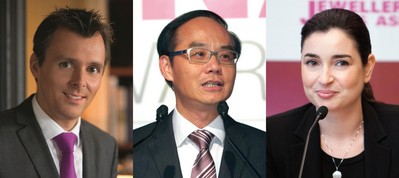 (左起)Gubelin集團(tuán)總裁Raphael Gubelin、周大福珠寶集團(tuán)有限公司董事總經(jīng)理黃紹基、力拓鉆石部市場(chǎng)及銷(xiāo)售大中華代表處經(jīng)理馬麗詩(shī)