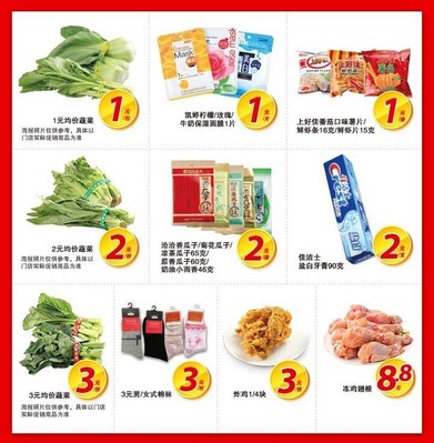 沃爾瑪及好又多門店推出 “1元、2元、3元、5元、8.8元、9.9元”等價位的400個 “均一價” 特惠商品